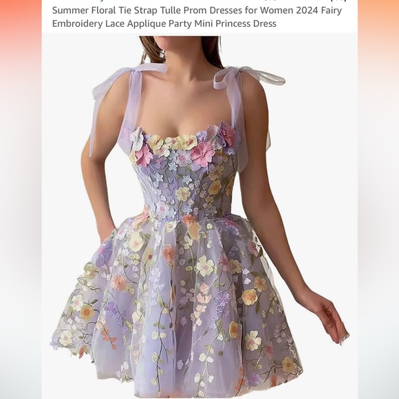 Floral Tie Strap Fairy Embroidery Lace Appliqué Mini Princess Dress size L - Picture 1 of 8